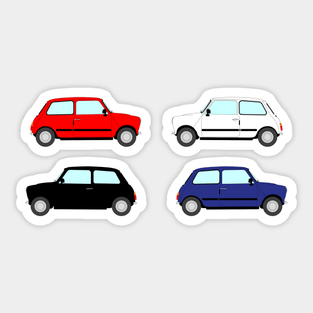 Classic British Mini Car Red White Black and Blue Sticker by ontherails